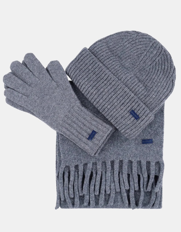 Henry Bucks - HENRY BUCKS Merino Wool Beanie Gloves & Scarf Set GREY