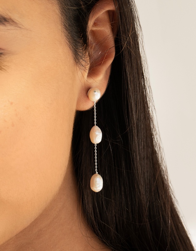 Mestige - Monaco Freshwater Pearl Earrings - Silver Plated