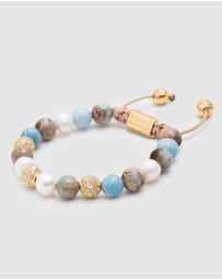Nialaya Jewellery - Women's Beaded Bracelet with Pearl, Larimar, Opal and Gold