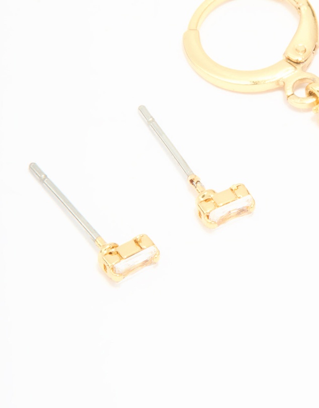 Lovisa - Gold Plated Cubic Zirconia Stud & Huggie Drop Earrings 2-Pack