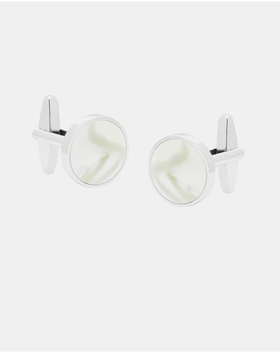 Buckle - Round White Mother of Pearl Cufflinks