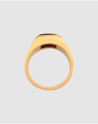 Kuzzoi - ICONIC EXCLUSIVE - Ring Male Signet Tigers Eye 925 Sterling Silver Gold Plated