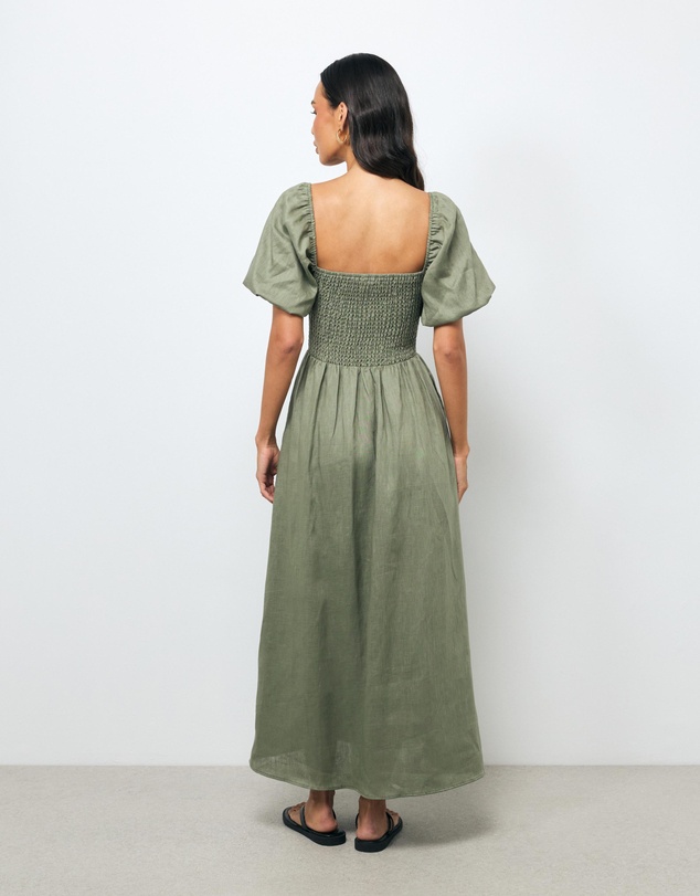 AERE - Olana Shirred Linen Midi Dress