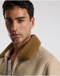 Calibre - Sherpa Collar Wool Bomber Jacket Neutral