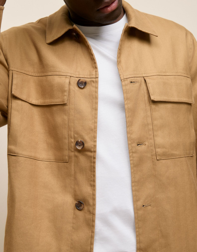 Trenery - Linen Cotton Herringbone Chore Jacket in Rich Tan
