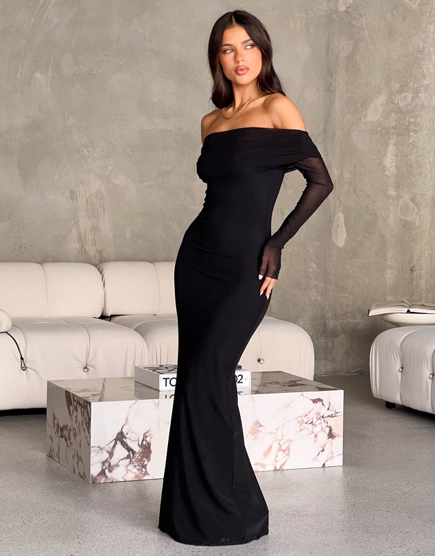 Beginning Boutique - Coraline Black Long Sleeve Maxi Dress