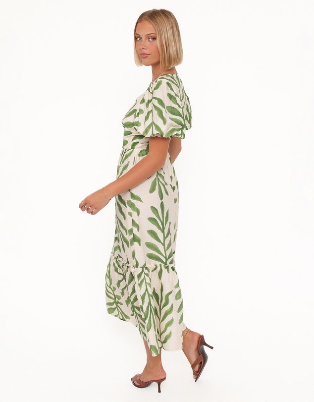 Petal & Pup - Steele Puff Sleeve Midi Dress - Green Palm