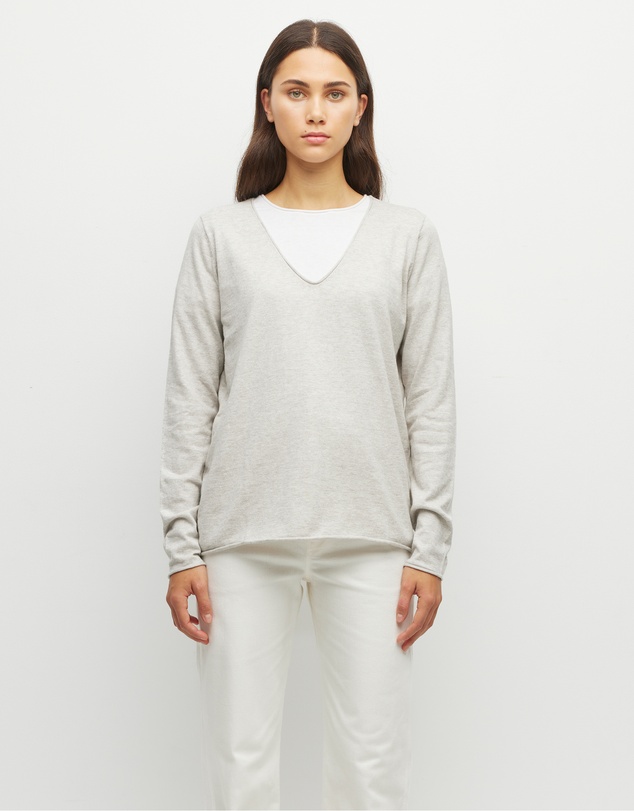 JH Lounge - JHL V-Neck L/S T (Fine Cotton Cashmere) Soft Grey Marle
