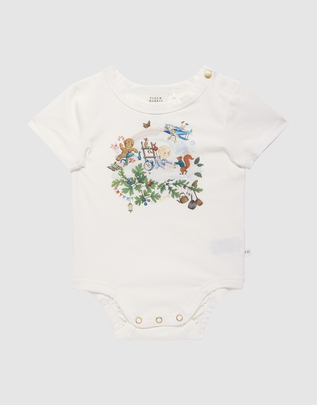 Fleur Harris - 'Up To The Land Of Goodies' Treasured Short Sleeve Bodysuit in Porcelain