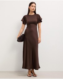 The Fated - Bella Fluted Sleeve Satin Midi Dress