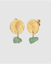 Elli Jewelry - Earrings Ear Hanger Platelet Pendant Vintage Hammered with Aventurine in 925 Sterling Silver gold plated