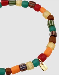 Kuzzoi - ICONIC EXCLUSIVE - Bracelet Male Beads Orange Green Vintage 925 Sterling Silver Gold Plated