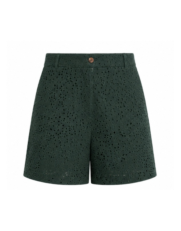 Emme | Max Mara Group - Dark Green Broderie Anglaise Cotton Shorts