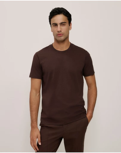 Trenery - Cotton Crew T-shirt in Coffee