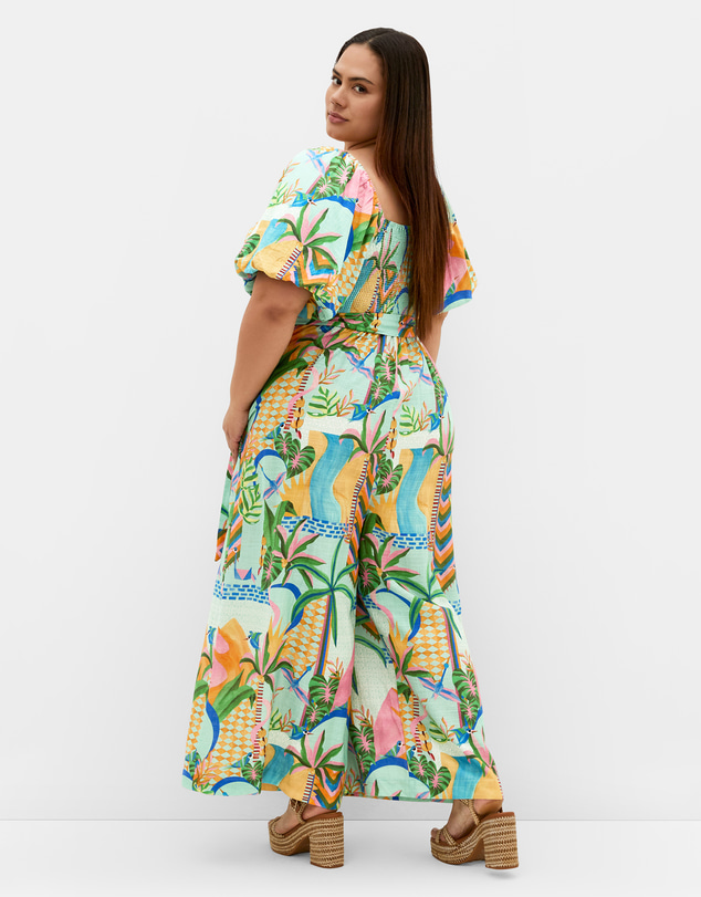 City Chic - Plus size Positano Print Jumpsuit - mint