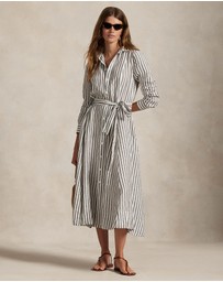 Polo Ralph Lauren - Belted Striped Linen A-Line Shirtdress