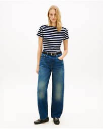 Tommy Hilfiger - Gold-Tone Button Slim Boat Neck T-Shirt