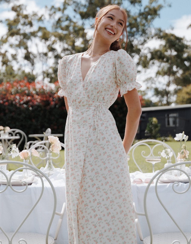Petal & Pup - Mabella Midi Dress - Peach Ditsy Floral