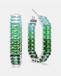 Swarovski - Matrix Hoop Earrings, Baguette Cut, Octagon Shape, Colour Gradient, Green, Rhodium-Plated