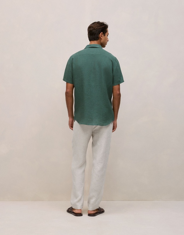 Trenery - Linen End On End Short Sleeve Shirt in Woodland Green