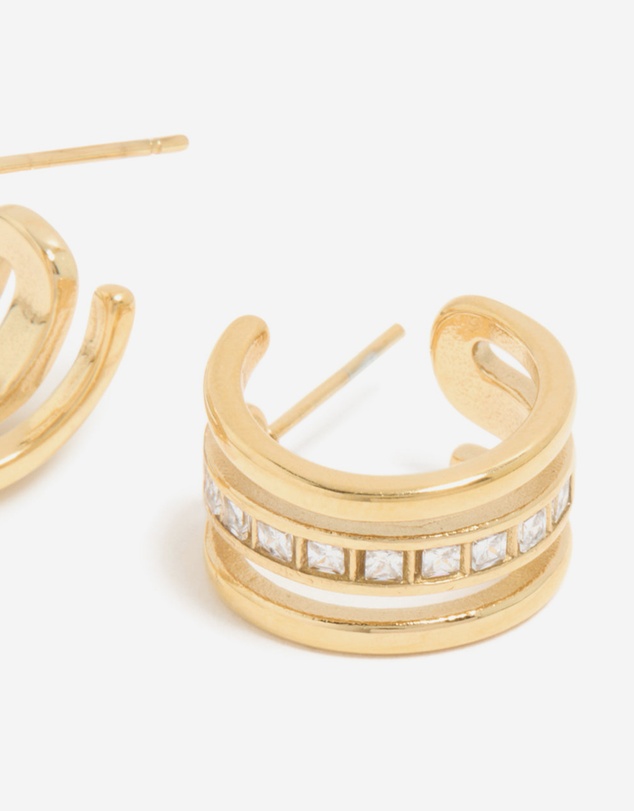 Lovisa - Waterproof Gold Plated Stainless Steel Cubic Zirconia Illusion Hoop Earrings