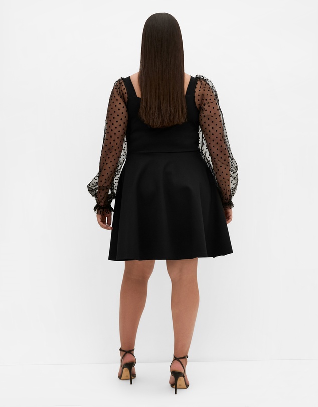 City Chic - Plus size Asher Spot Sleeve Skater Dress - black