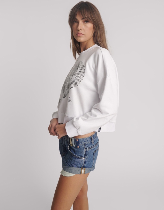 ONE TEASPOON - Studded Heart Cropped Sweater - White