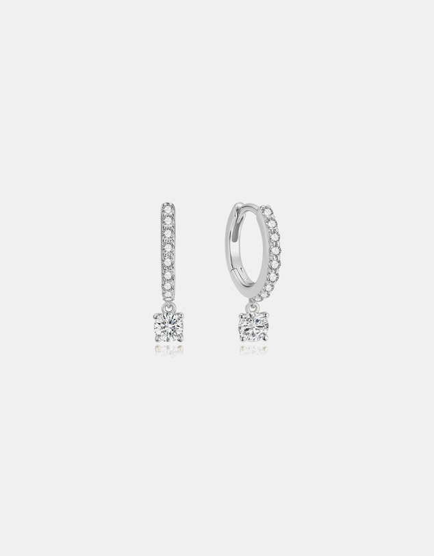 Ania Haie - Silver Dangling Sparkle Huggie Hoop Earrings