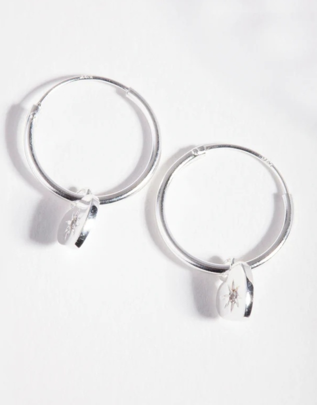 Lovisa - Sterling Silver Starburst Heart Hoop Earrings