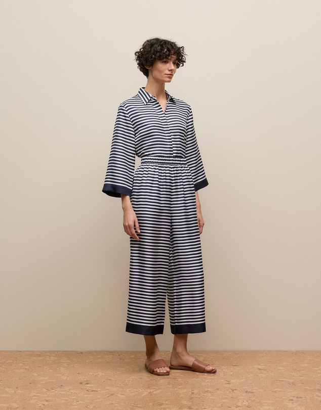 Trenery - Silk Stripe Cropped Pant in Night Sky