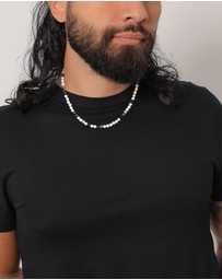 Kuzzoi - ICONIC EXCLUSIVE - Necklace Men Beads with Shell Core Pearls And Blue Agate in 925 Sterling Silver Gold Plated