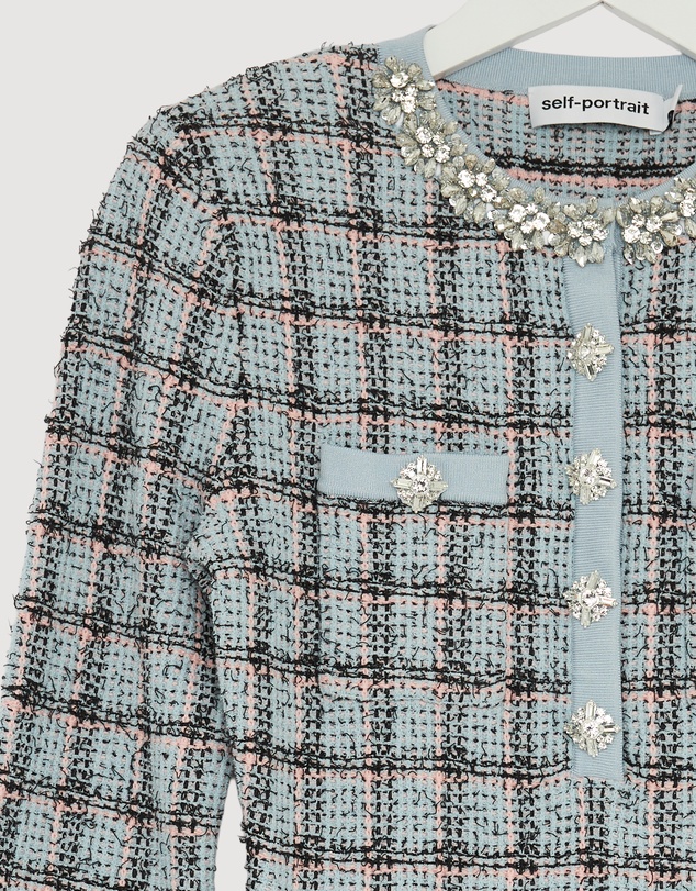 Revibe - Repaired Self Portrait Check Knit Mini Dress - AU 10