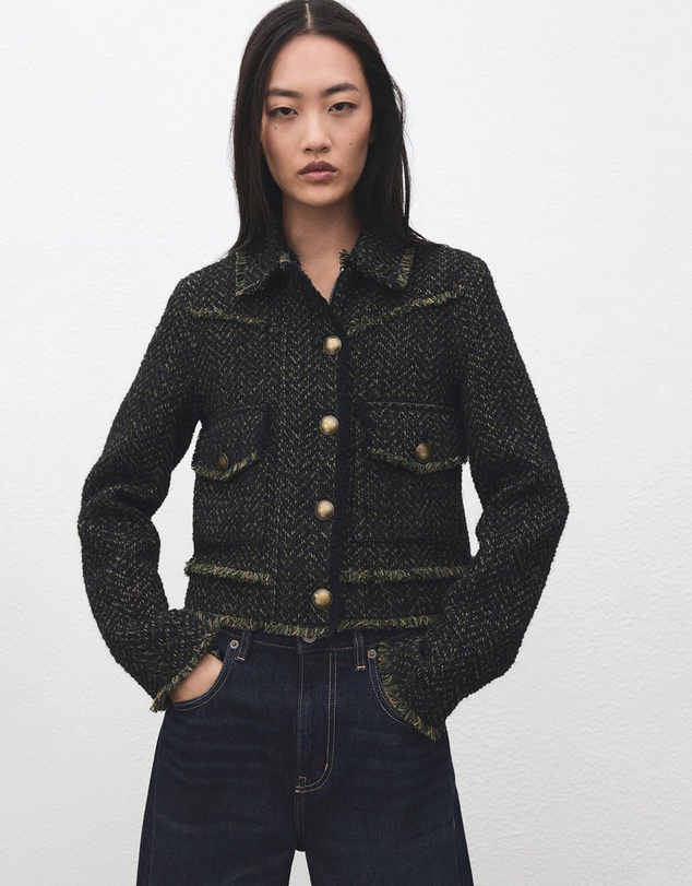 M.N.G - Tweed Jacket With Lapel Collar