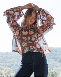 Petal & Pup - Hesper Ruffle Top - Red Tulip Floral
