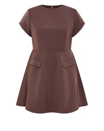 City Chic - Plus size Dynamic Cap Sleeve Skater Dress - chocolate