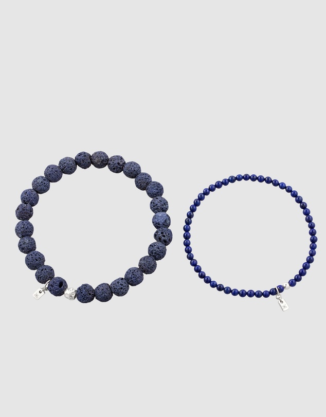 Kuzzoi - ICONIC EXCLUSIVE - Lapis Lazuli and Lava Bead Bracelet Set in 925 Silver