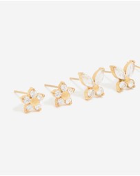 Lovisa - Waterproof Gold Plated Stainless Steel Cubic Zirconia Garden Party Earrings 3-Pack