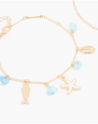 Lovisa - Gold Diamante Cupchain & Fish Star Charm Anklets 2-Pack