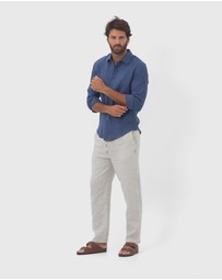 Coast Clothing - Long Sleeve Linen Shirt: Indigo Blue