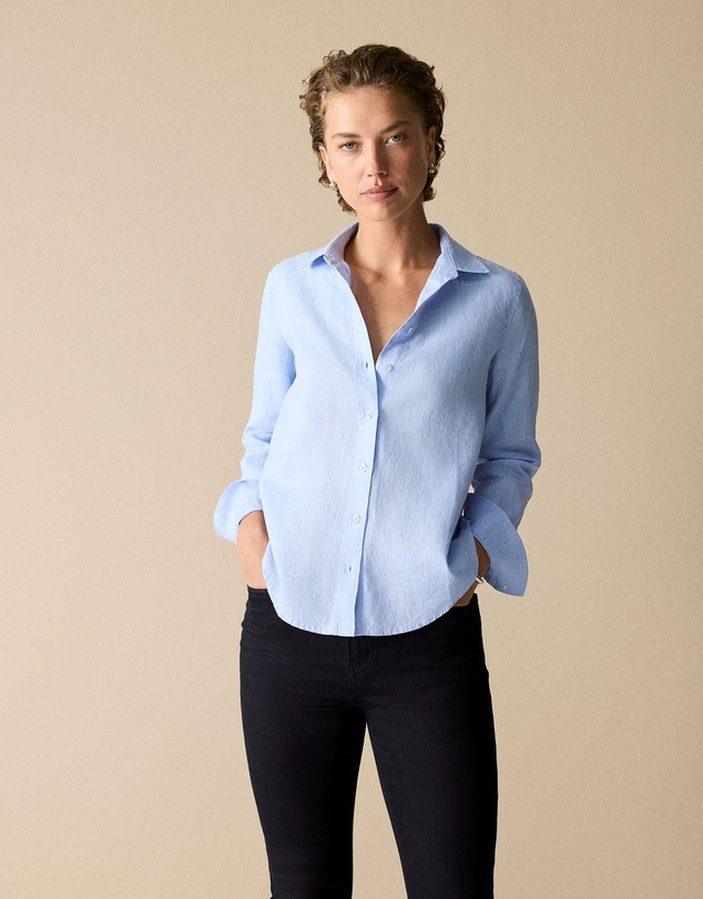 Trenery - Linen Classic Shirt in Periwinkle Blue