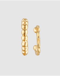 Elli Jewelry - Earrings Earcuff Set Balls Hammered in 925 Sterling Silver Gold Plated