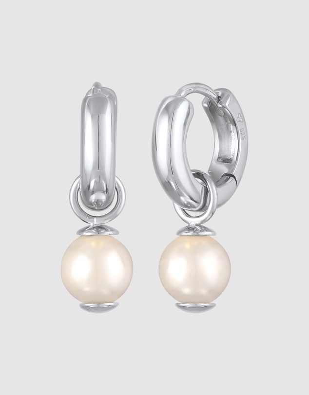 Kuzzoi - ICONIC EXCLUSIVE - Pearl Hoop Earrings in 925 Sterling Silver