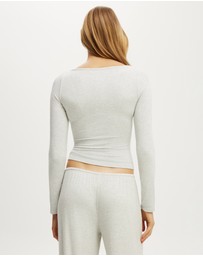 Cotton On Body - Super Soft Boat Neck Henley Long Sleeve Top