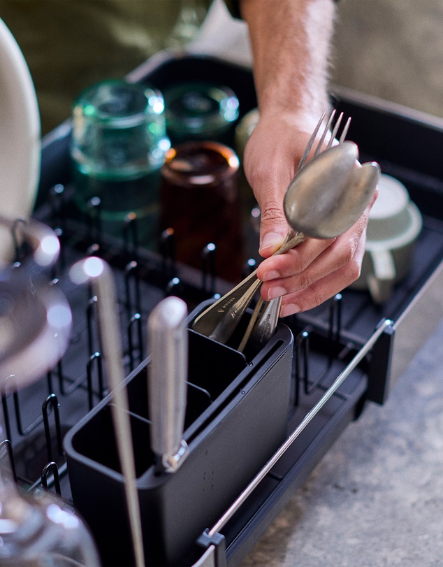 Joseph Joseph - Extend™ Steel Plus Expandable Black Dish Drainer with Wine Glass Rack