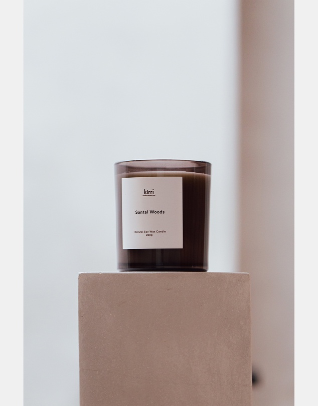 Kirri by Scent Australia Home - Santal Woods Candle 220g + Glass Cloche 220g + Marble Base