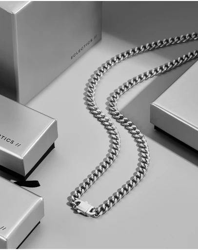 Eclectics - Locked Cuban Chain Necklace - Stainless Steel