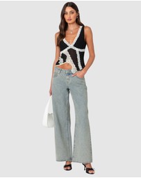 EDIKTED - Chiffon & Lace Sheer Asymmetric Top
