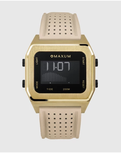 Maxum - Raglan Tide Watch – Gold Case, Black Dial & Beige Silicone Strap