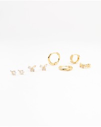 Lovisa - Gold Plated Brass Pave Star & Butterfly Earrings 4-Pack