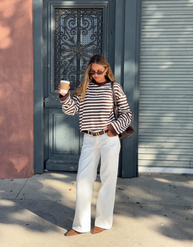 Beginning Boutique - So Breezy Chocolate Stripe Long Sleeve Top